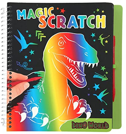 Depesche 11662 Dino World - Magic Scratch Book, Kratz-Buch mit coolen Dino-Motiven zum Kratzen, magischer Farbverlauf, ca. 20 x 19,5 x 2 cm