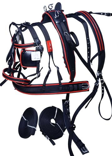 Aces Equine Harnais de conduite pour cheval en nylon noir et rouge Taille complète MINI MINI SHETLAND