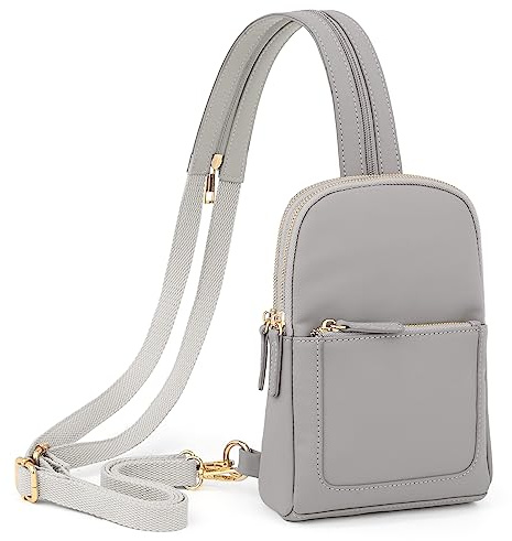 UTO Bröstväska ryggsäck dam 2 i 1 konstläder slingväska crossbody bag snygg justerbar axelrem magväska axelväska dagryggsäck axelväska vattentät för utomhus fritid, 1259 grå stor, Utility