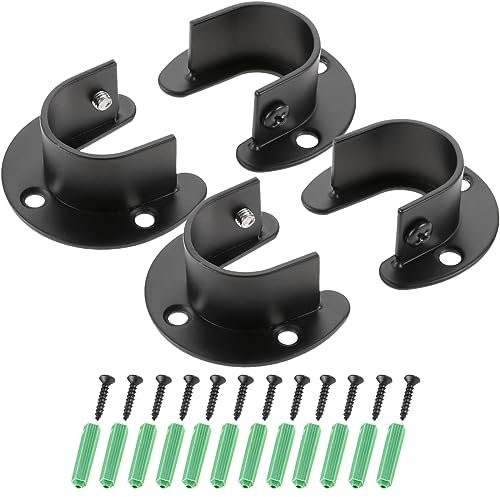 Hicello 4 accesorios de barra para colgar en armario, 25 mm, color negro, soportes para barra de cortina, soportes para barra de ropa, soportes para postes colgantes, accesorios de acero inoxidable