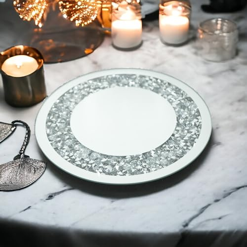 SERENA'S ® Piatto per candela in cristallo a specchio rotondo con strass, 25 cm, elegante aggiunta al piano del tavolo della tua casa, miglior regalo