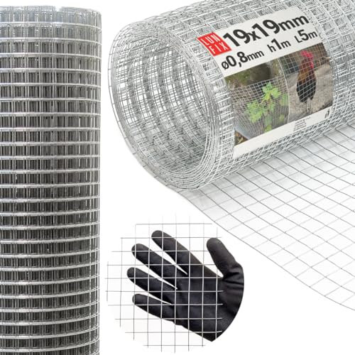 Volierendraht 19x19 mm 0.8 mm 1.0mx5m verzinkt – Drahtgitter Maschendrahtzaun Schweißgitter Hasengitter für Vogelvoliere Außengehege Rankhilfe Gartenzaun Kleintiergehege Hühnerzaun – Lun Fix