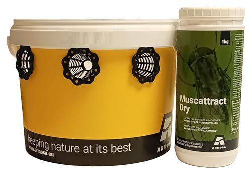 Armosa Seau Piège à Mouches 11 L + 1 kg d'appât pour 2 Applications | Capture jusqu'à 2.00 000 Mouches| Traitement Anti-nuisibles Professionnel