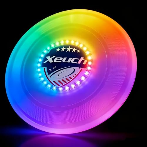 Xeuch Light Up Flying Disc, 175g, 16 Lighting Modes, 4 Brightness, 600mAh Rechargeable Battery, Built-in Timer and Sensor for Beach Camping Outdoor Games, Gift for Kids/Teens/Adults