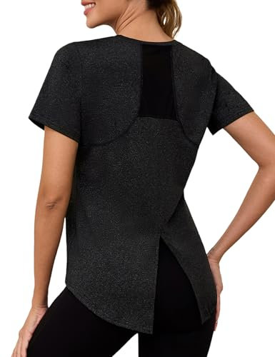 Gyabnw Women's Sports Tops Short Sleeve Crew Neck Back Cross Gym Shirt Breathable Moisture-Wicking Activewear for Yoga and Running