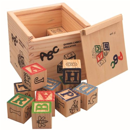 Blocs d'apprentissage ABCs – Cubes de Lettres en Bois, boîte de 27 Blocs de Construction de Lettres anglaises imprimées pour | Jouets en Bois pour l'éducation de la Petite enfance, Blocs d'app