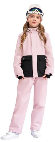 YOOJIA Traje De Nieve Niña Niño Chaqueta Con Capucha + Pantalón De Esquí Impermeable Traje De 2 Piezas Para Correr Traje De Esquiar Cálido Rosa 7-8 años