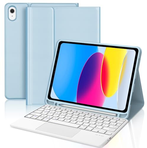 WAVATA Tangentbord för iPad 10th Generation och iPad 11th Generation A16 med pekplatta, (10,9 tum 2022/11 2025), franskt AZERTY magnetiskt bluetooth-tangentbord, blått