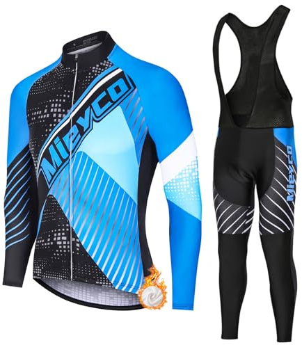 Completo Ciclismo Uomo Abbigliamento Bici MTB Invernale Maglia Ciclista Termico Vello,Maglietta Bicicletta Giacca Manica Lunga e Salopette Pantaloni con 19D Gel Imbottiti,Completi Tuta da Ciclo|11,XL