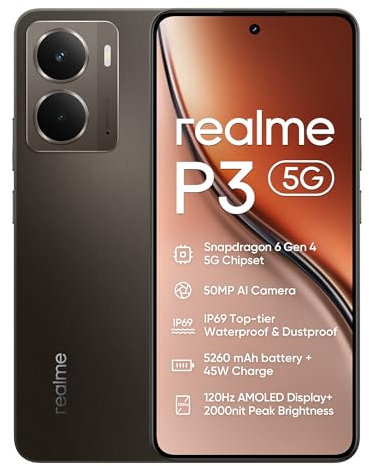 realme P3 5G Smartphone,12+512GB, Batería de 5260 mAh,Carga de 45W,Chipset Snapdragon 6 Gen 4, Cámara AI de 50MP, Pantalla Pro-Esports de 2000 nits120Hz,IP69, Verde (Sin Adaptador)