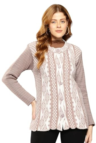 Aarika Geometrisk ullkofta för kvinnor, bordeaux, beige, S