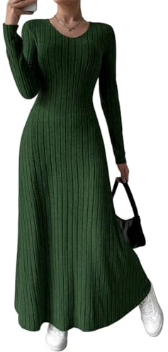 shownicer Robe Pull Femmes Casual Manches Longues Couleur Unie Tricot Maxi Dress Automne Hiver
