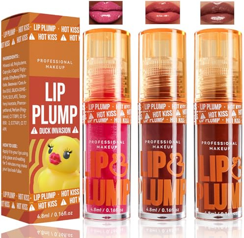 3PCS Hydrating Lip Glow Oil & Tinted Lip Gloss Set for Women - Non-Sticky Plumping Gloss with Long-Lasting Shine, Juicy Finish, Moisturising Oil for Fuller (Set B)