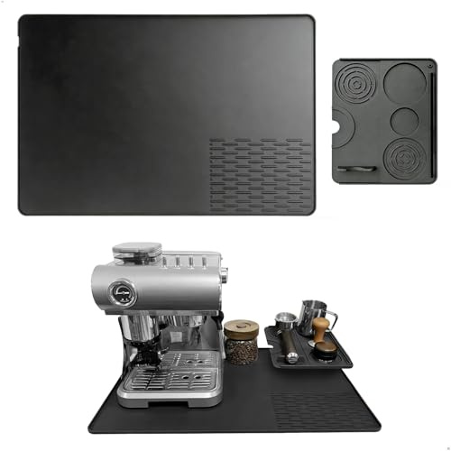 Momgyaamz Alfombrilla Cafetera, Alfombrilla Escurreplatos Cocina Antideslizante de Silicona 2en1 Set 60x40 cm + 25x20 cm, Tapete Escurridor Protector de Encimera para Casa Bar Cafetería, Negro
