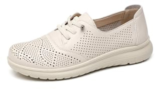 IVACHY Women's Breathable Loafers Comfort Slip On Flat Shoes - Hollow Out Perforated Nurse Work Walking Trainers - Lightweight Soft Summer Footwear- Ladies lace up Sneakers