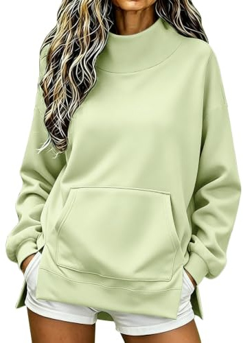 Mock Neck Sweatshirt för kvinnor, överdimensionerad sidoslits-pullover | Långärmad tröja för damer, hudvänlig bekväm topp, dubbla sidor fickor tröjor för Urban Streetwear Mode