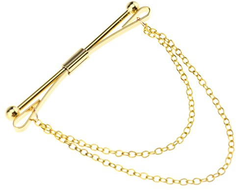 Alfiler para corbata para hombre de negocios, broche para el pecho, con cadena larga de color plateado y dorado, dorado, #1 Chain Pin