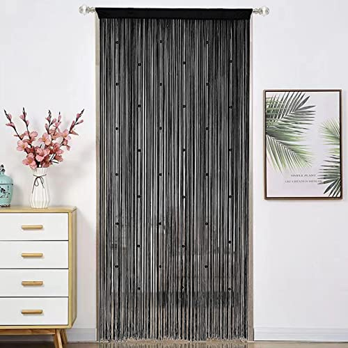 HSYLYM Beaded Curtain Beads Door String Curtains Ideal for Living Room Decor Wall Hanging Fringe Doorway Divider Bedroom Backdrop Hippie Window Closet Privacy Rod Pocket Dense (100x200cm,Black)