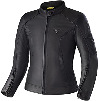 SHIMA MONACO Giacca Moto Donna - Giubbotto Moto Donna Vintage in Pelle A+, Ventilato con Protezioni CE per Schiena, Spalle e Gomiti, Doppie Cuciture Rinforzate (Nero, S)