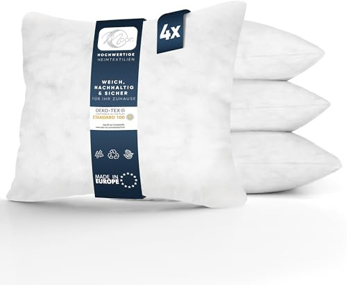 Moon Classic Lot de 4 Coussins de Remplissage Rembourrage Coussin pour Coussin de canapé Non tissé Extra Ferme, Microfibre, Weiß, 40x60 cm