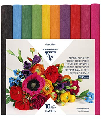 Clairefontaine 995001C Packung mit 10 Rollen, 25 x 100 cm, 160 g, zum Basteln von Blumen