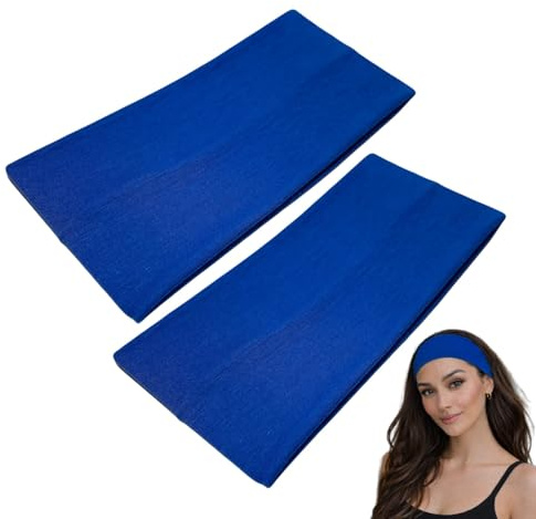 WESTEND CHOICE Extra Wide Headbands 11cm Plain Stretchy Kylie Head Band 2 Pack Unisex Bandeau Headbands for Women & Men Soft Hairbands Yoga Bandana Headband (Royal blue)