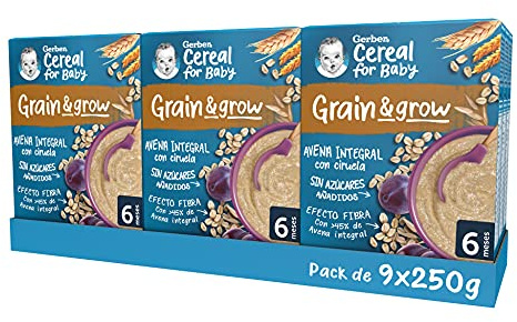 GERBER Avena Integral con Ciruela, Papilla de Cereales para Bebés, Paquetes 9x250g, a partir de 6 meses