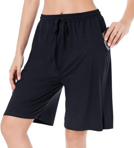 CULAYII Womens Shorts Bermuda Long Shorts for Women Athletic Basketball Comfy Lounge Yoga Knee Length Summer Shorts with Pockets Black XXL