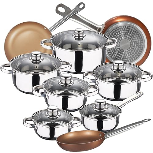 Batterie de cuisine 12 pièces SAN IGNACIO Cassel, acier inoxydable, avec set casseroles (20/24/28 cm)Professional Chef Copper Plus en aluminium pressé