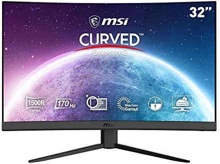 MSI Pantalla de PC G32C4 E2 curva FHD para juegos de 31.5 pulgadas, panel VA de 1500 R, 1920 x 1080, 170 Hz/1 ms, 16:9, FreeSync Premium: DisplayPort 1.2a, HDMI 1.4b