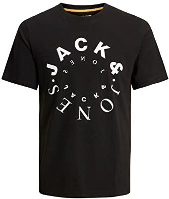JACK & JONES Jjwarrior tee SS Crew Neck Camiseta, Negro/Estampado: Grande, M para Hombre