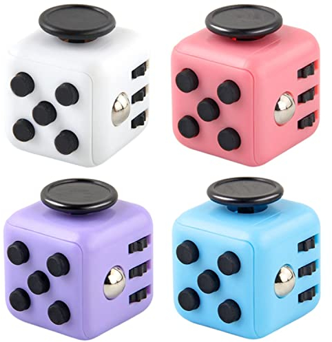 Yeefunjoy 4 Stück Anti-Stress Würfel Spielzeug, Anti-Estrees Würfel mit 6 Seiten Funktion,für Kinder und Erwachsene Stressaubbau bei Nervösität(Weiß, Rosa, Lila, Blau)