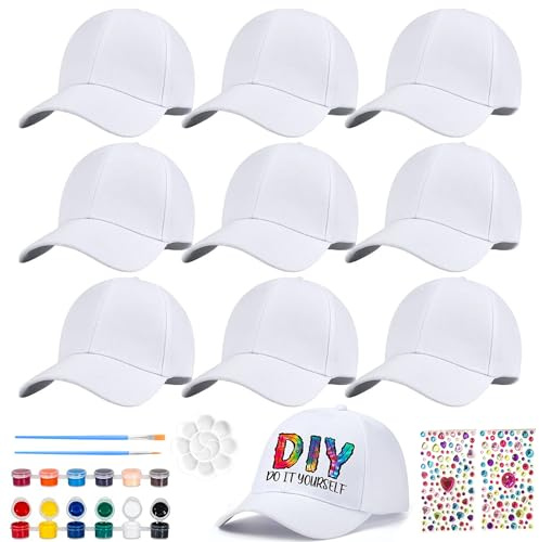 10 Pièces Casquettes pour enfants à peindre,Casquette Graffiti,DIY casquette de baseball avec autocollants en pierres précieuses, casquette de baseball pour enfants,pour cadeau d'anniversaire Enfants