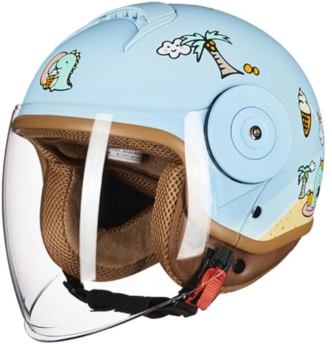 Demi-Casque De Moto Électrique pour Enfants, Demi-Coque Approuvée par La ECE, Casque Ouvert pour Enfants De 2 À 14 Ans, Casquette Rétro pour Jeunes Garçons Et Filles D,46-54cm