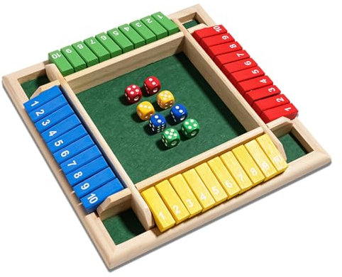 Billowvolve Shut The Box Spiel, 4 Spieler, 10 Zahlen, Holzwürfelspiel Brettspiel Würfelspiel Mathematik Lernspielzeug Brettspiele Mathespiele für Kinder und Erwachsene