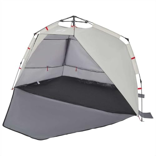 vidaXL 3-Person Lightweight Beach Tent in Grey - Waterproof Polyester Canopy, Simple Quick-Release Setup, Privacy Zip Door, Ventilated Mesh, Outdoor Shade