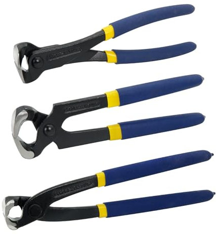 MANUFORE Jeu de 3 Pinces Tenailles – 200 mm (8) Tenaille de Menuisier, Pince Coupante de Devant, Tenaille Russe – Poignée Antidérapante pour Arracher les Clous ou Couper les Fils