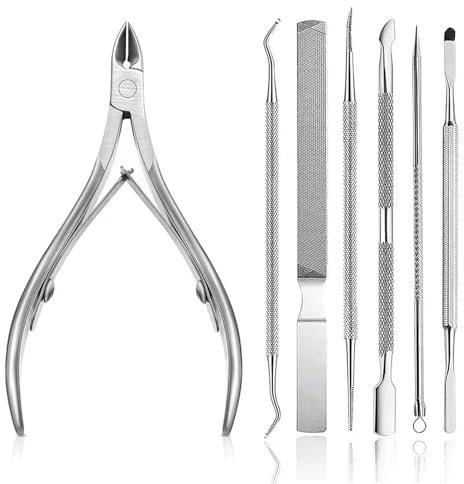 TICKLELY Taglia Cuticole Professionale, 7 Pezzi Tronchesi per Cuticole, Tronchese Unghie Acciaio Inox per Unghie Incarnite Spesse Dure, Kit di Strumenti per Manicure con Spingi Cuticole (d'argento)