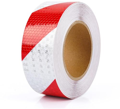 12m × 5cm Reflektierendes Band, Selbstklebend Reflektorband Rot Weiß, Warnaufkleber Reflektorband, Absperrband Rot Weiß, für Warnmarkierung Sicherheit