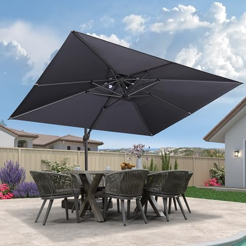 PURPLE LEAF Parasol Déporté 3 x 4 m Rectangulaire avec Double Toile UPF 50+, Parasol De Jardin Extérieur avec Manivelle Améliorée, Mât Élargi et Épaissi, 6 Inclinaisons et Rotation à 360°, Gris