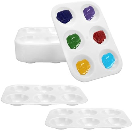 20 Stück Mischpalette Kunststoff Palette 8,6 X 12,8 cm, 6 Wells Mischen, Mischpalette Rechteckige Stapelbare Malpalette Mini Mischpalette für Aquarell, Acryl und ölmalerei, Weiß