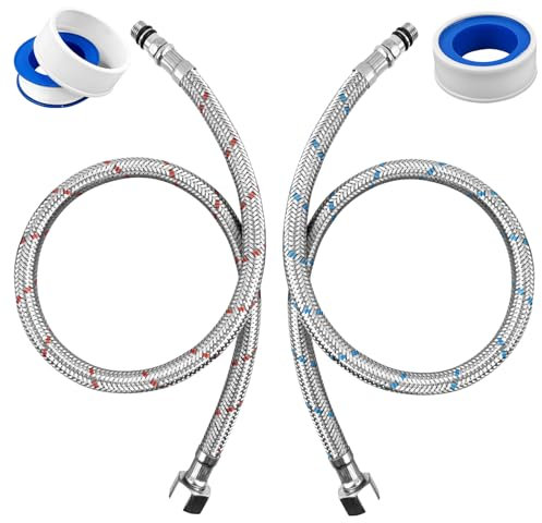 2 Stück Flexschlauch G3/8 x M10, Anschlussschlauch Armatur mit Dichtungsband, Geflochtener Edelstahl Anschlussschlauch, Panzerschlauch Flexschlauch Verlängerung für Mischbatterie Wasserhahn