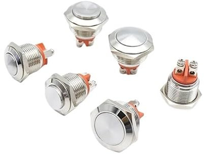 CZMDKEXM 5pcs 16/19/22mm 1NC Momentary Reset Metal Push Button Switch IP65 High/Flat/Dome Head Screw Foot Doorbell (22mm Silver Contact,Dome Head NC)