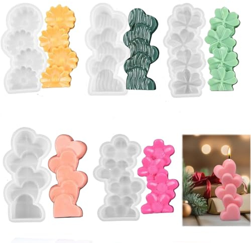 5 Moules à Bougie en Silicone en Forme de Cœur, Moules en Silicone pour Fleurs 3D, Moules à Bougie en Silicone pour Mouler des Bougies en Silicone pour Pâques pour Bougies, Savon, Artisanat
