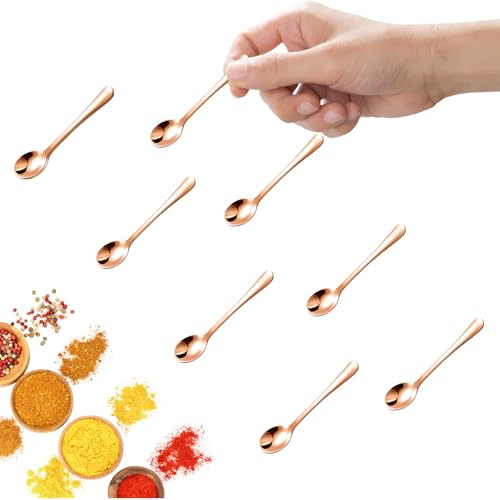 GlamRays 8 Pezzi Mini Cucchiaini in Acciaio Inox per Barattoli di Spezie, Mini Dimensione 7,5CM, Carini Piccoli Cucchiai in Acciaio Inox per Spezie, Sale, Mini Mestolini Divertenti (Oro Rosa)