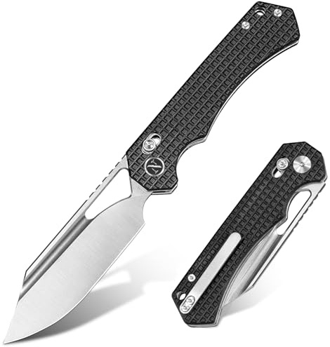 NedFoss COUGAR couteau pliant, 14C28N acier couteau survie, Longueur lame 8.7 cm, manche aluminium avec clip ceinture, mini couteau de poche
