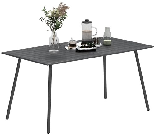 Outsunny Table à Manger de Jardin pour 6 Personnes, Table de Jardin avec Plateau à Lattes rectangulaire en Acier Anti-Rouille, pour Patio, terrasse, Balcon, 150 x 80 x 74 cm, Gris