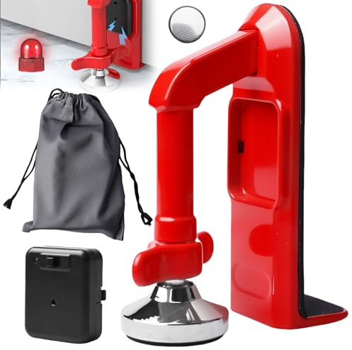 Tope de puerta con alarma, 80 dB, portátil, para puerta, antirrobo, cerradura de puerta portátil para hoteles y viajes, alarma con función de sirena, doble protección (rojo)