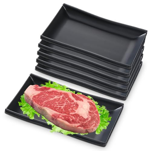 LEKEFETO 5 piatti da dessert rettangolari: 19,4 cm, in melamina, infrangibili, piatti, piatti, piatti, piatti, piatti, sushi, neri, senza BPA, per dessert, antipasti, sushi, feste, picnic, campeggio