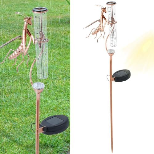 Pluviómetro con estaca, 61 cm, pluviómetro de metal para jardín, digital, decorativo, herramienta de medición de lluvia para jardines y césped